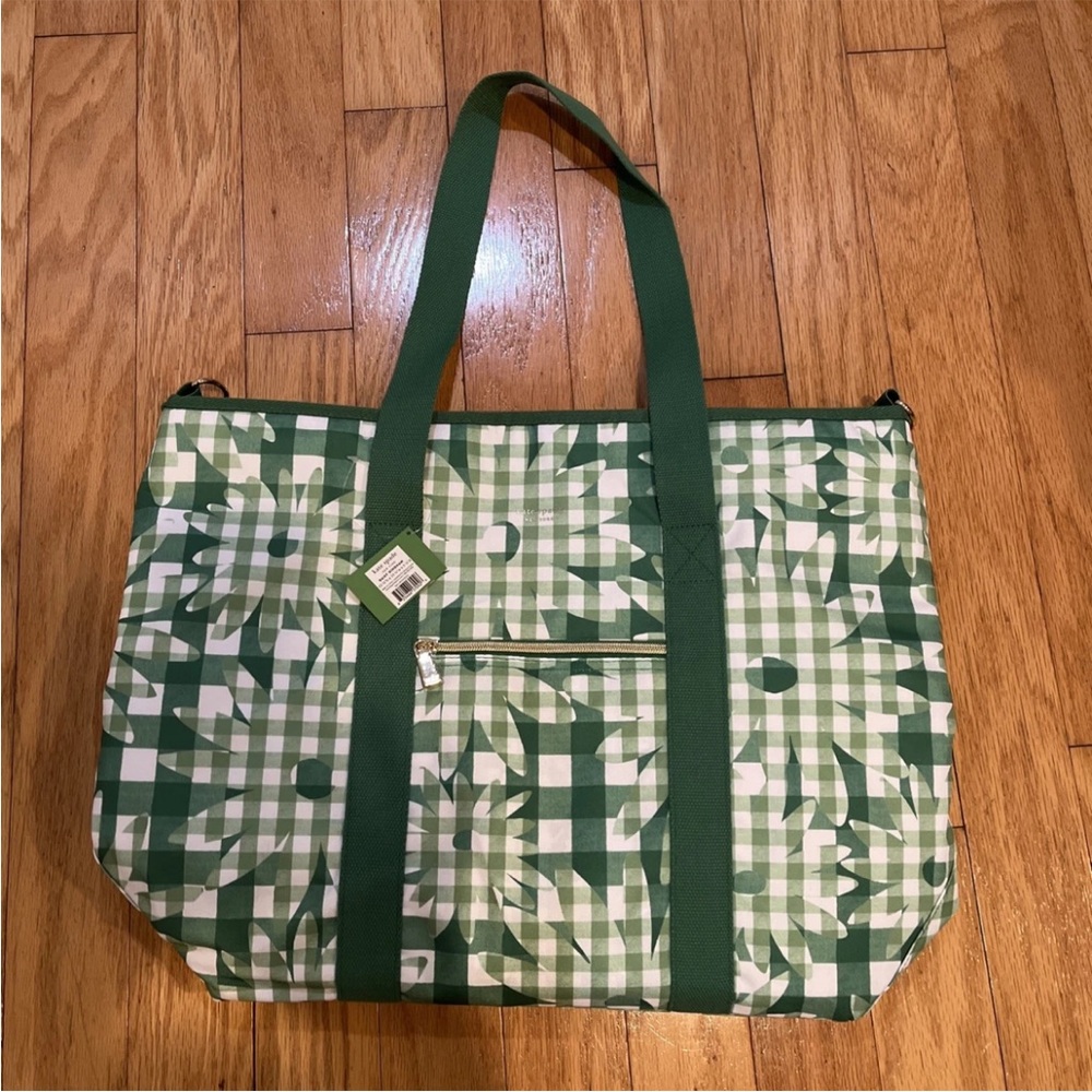Kate Spade Daisy Gingham Green Checkered Cooler Bag NEW